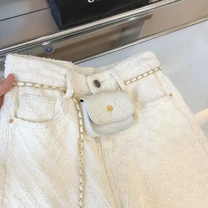 Plaid Jacquard jambe droite pantalon femmes printemps automne coton jean décontracté taille haute