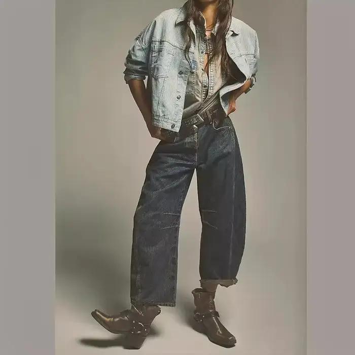 Jean maman Denim femme pantalon à jambes larges longueur cheville poches de lavage taille moyenne en détresse Y2k Streetwear haute rue ample 2025