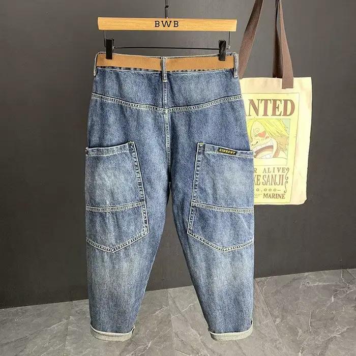 Printemps automne jean bleu ample pour hommes concepteur Hip-hop Streetwear jambe droite décontracté vêtements de