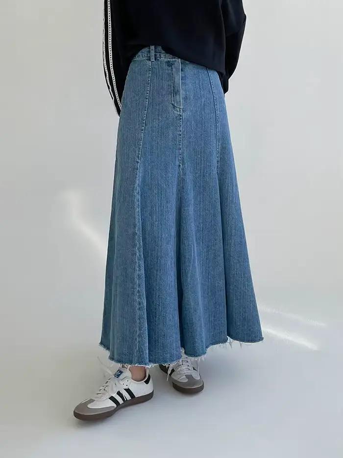 Vintage noir Denim taille haute jupes longues pour les femmes 2025 automne hiver nouvelle mode bleu élégant queue de poisson enveloppé hanche Jean jupe