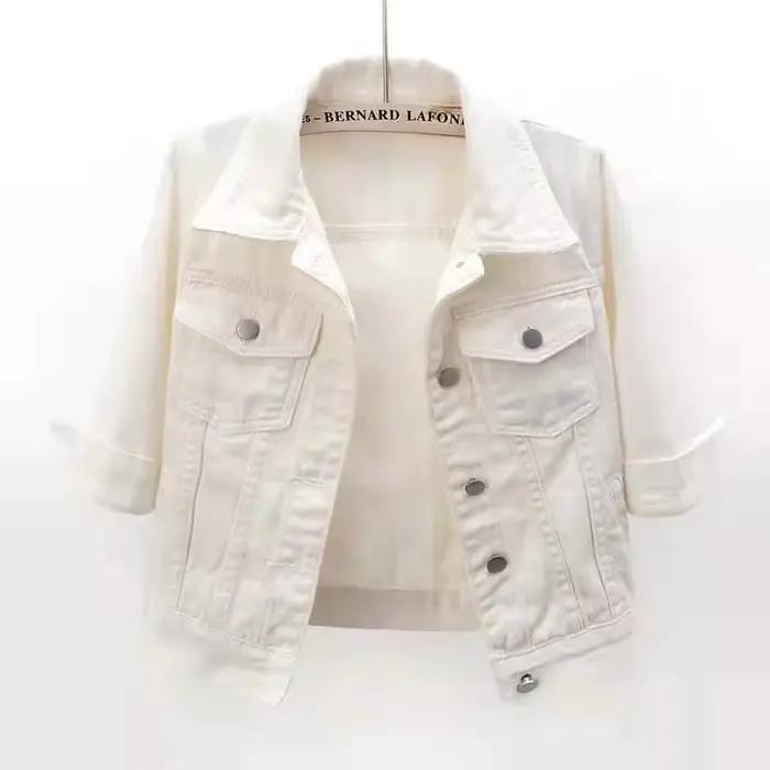 Veste en Jean à Manches Trois Quarts pour Femme, Style Décontracté, Matière Coton Polyester, Occasions Printemps Été