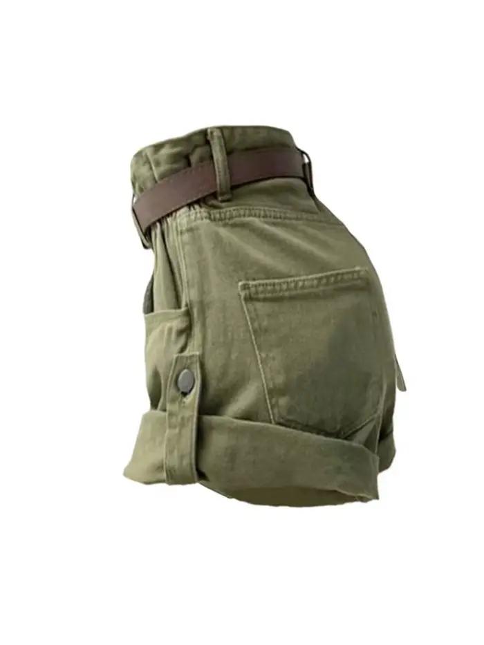 Short en jean cargo vert pour femme