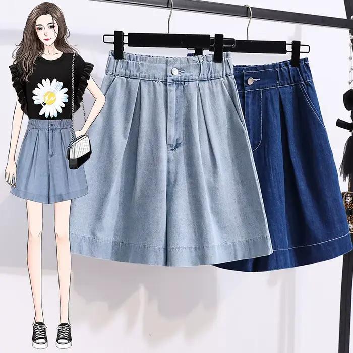 Shorts en jean taille haute coupe ample évasée pour femme