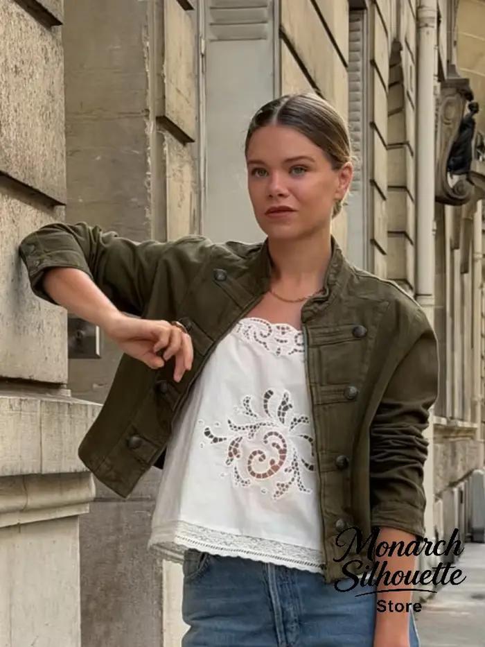 Veste Courte Zippée Style Militaire Napoléonien pour Femme