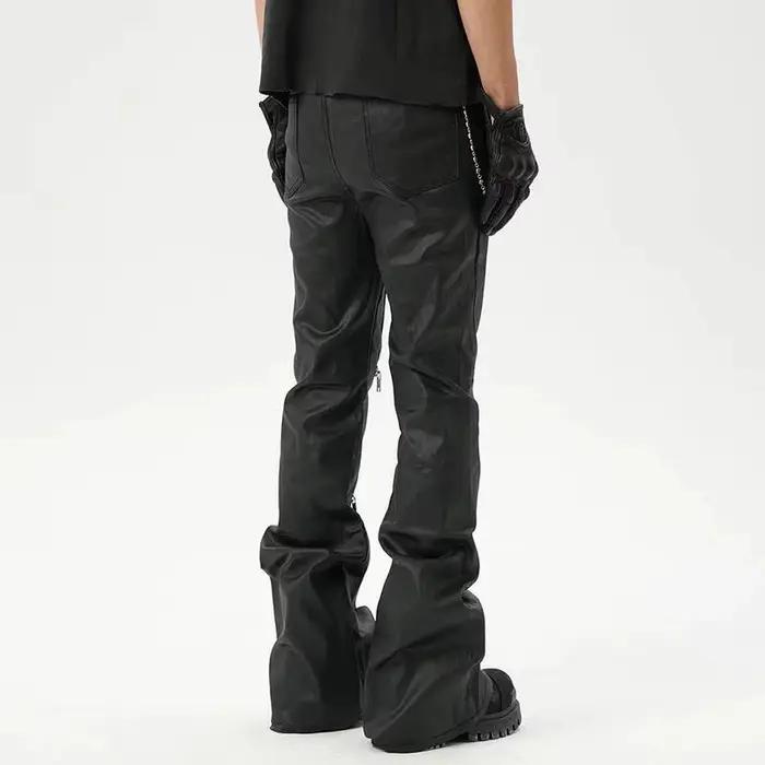 FEWQ Style américain hommes jean mince fermetures éclair Patchwork élégant chaîne couleur unie cloche-bas pantalon mâle