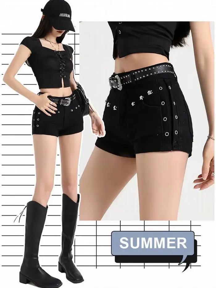 Shorts en jean Y2K noirs sexy taille basse pour femme