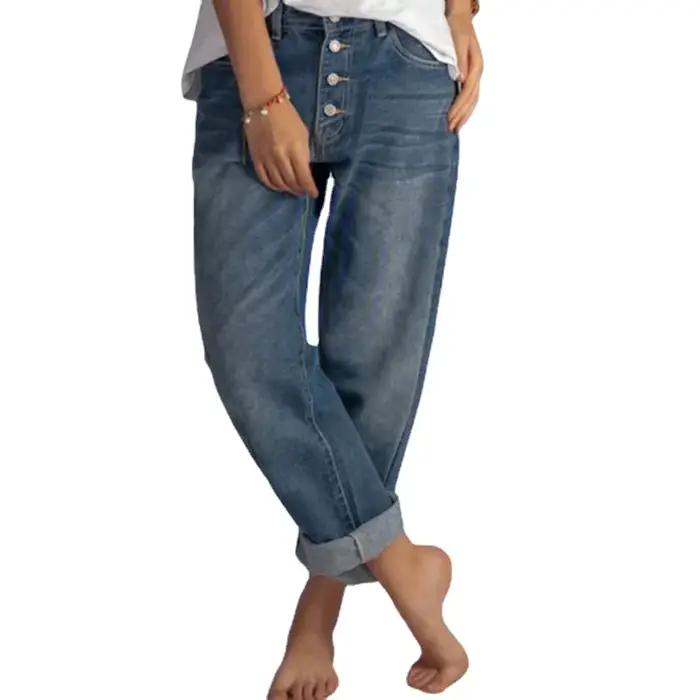 Nouveau Style ample décontracté polyvalent Simple minceur femmes bleu Denim pantalon à jambes droites jean