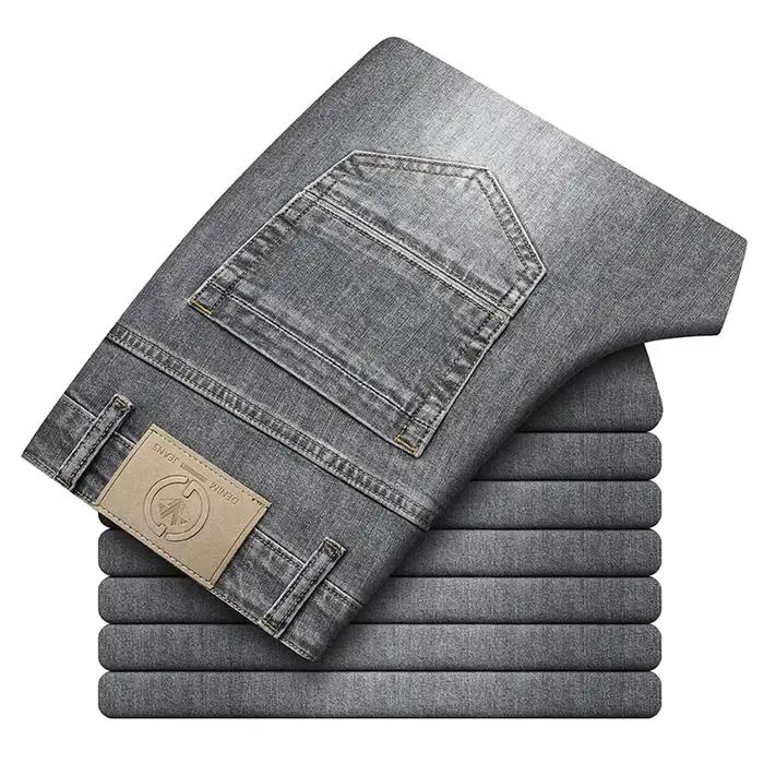 Jean fin effiloché gris pour homme