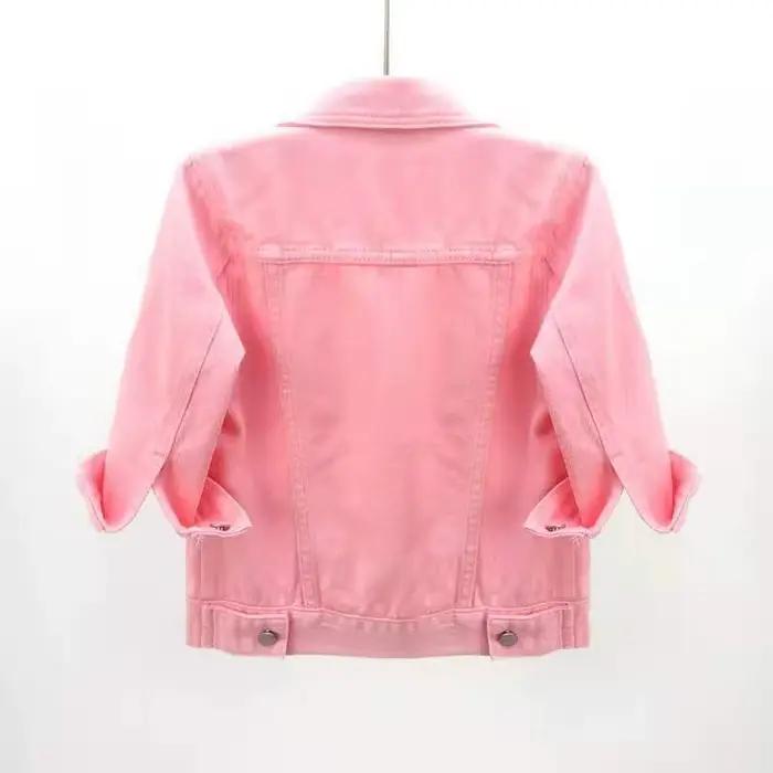 Femmes Denim veste printemps automne manteau court rose Jean vestes décontracté hauts violet jaune
