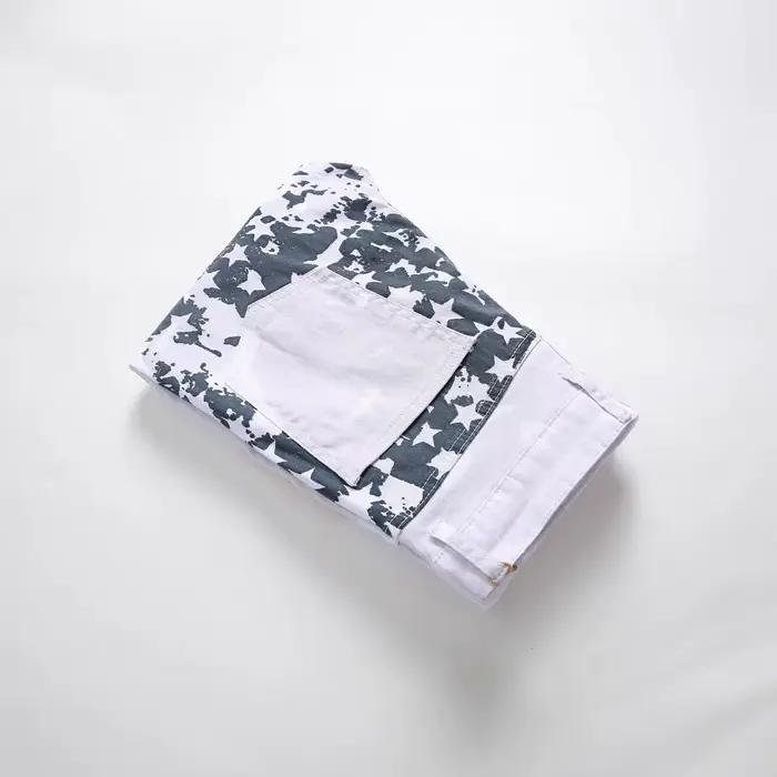 Jean blanc imprimé drapeau américain pour hommes