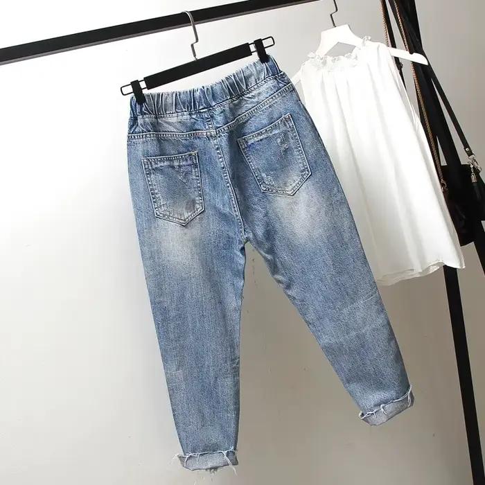 Jean déchiré femme, style boyfriend, mode vintage, polyester adoucissant, grande taille, ajustement lâche, tailles XL à 4XL, occassions printemps été