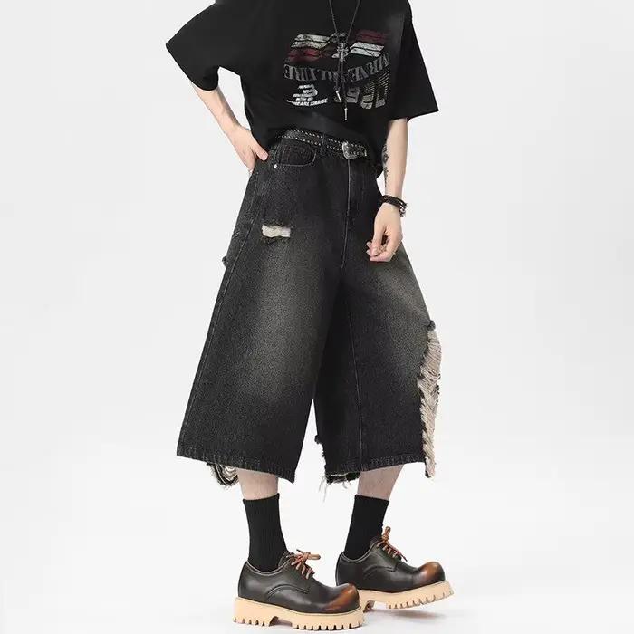 Jean Court Vintage Femme Y2K Style American Retro Polyvalent et Confortable Pour Faire du Shopping et Autres Occasions