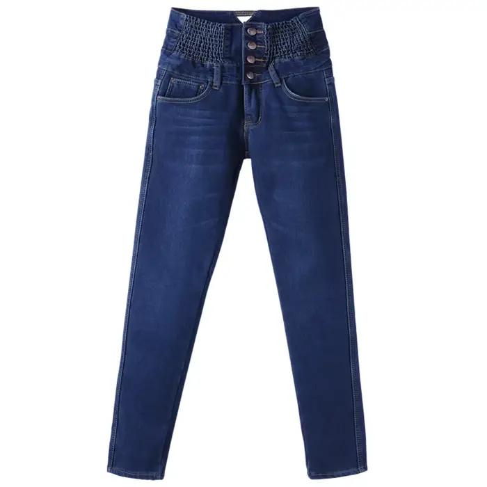 Pantalon en denim taille haute pour femme jean skinny chaud style bureau dame automne hiver grande taille résistant confortable