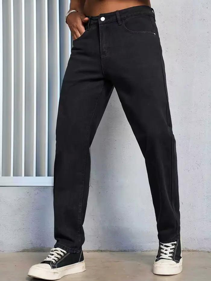 Jeans décontractés pour homme, coupe classique, couleur noire unie