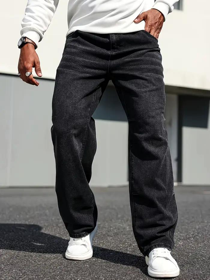 Jean classique à jambe droite pour hommes – Mélange de coton