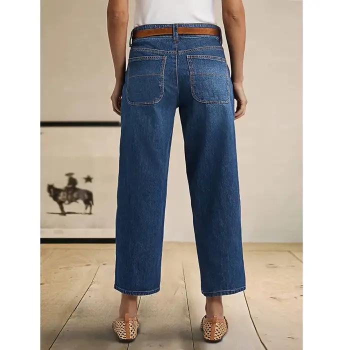 Jean en denim délavé élégant à coupe droite et ample