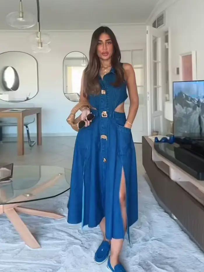 Robe en jean sans manches pour femmes style streetwear vintage pour toutes occasions été 2025