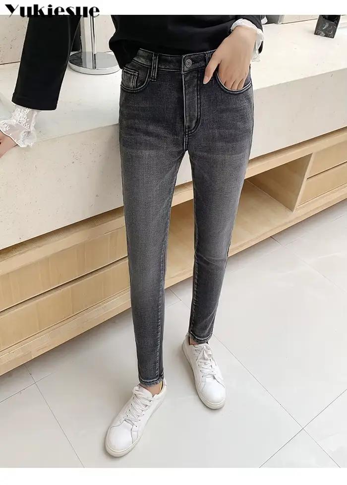 Hiver épais femme velours femmes taille haute jean moulant Simple polaire chaud coupe ajustée Stretch dames décontracté Denim crayon pantalon