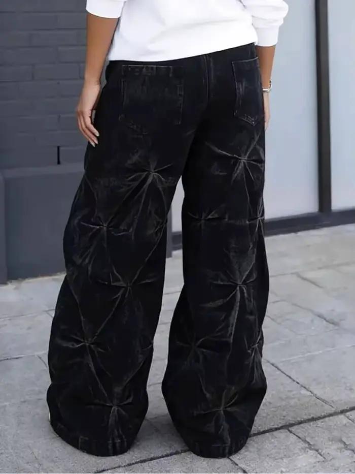 SHENGPALAE Jean en denim délavé plissé déstructuré style européen et américain pour femme