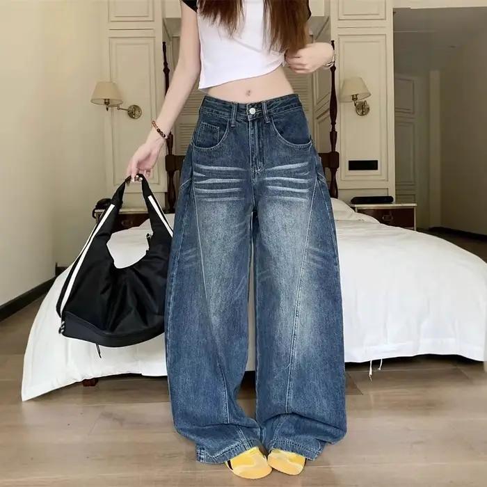 Jean large rétro déchiré style scimitar pour femme