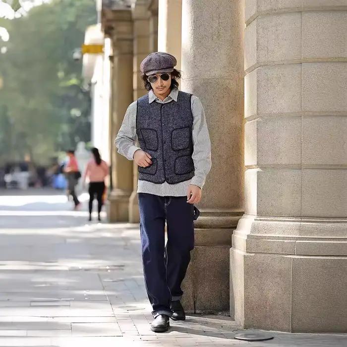 American Vintage Raw Denim Rail Worker Jeans - Pantalon de travail rayé multi-poches Americana