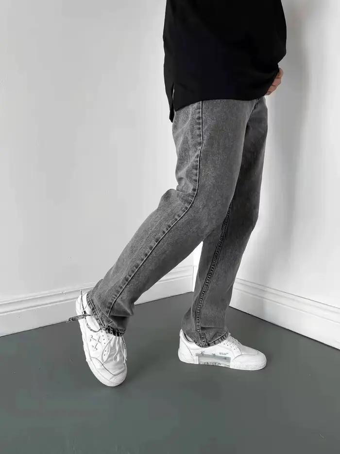 Hommes confortable droit jean décontracté mâle doux Baggy extérieur Denim pantalon classique taille élastique solide