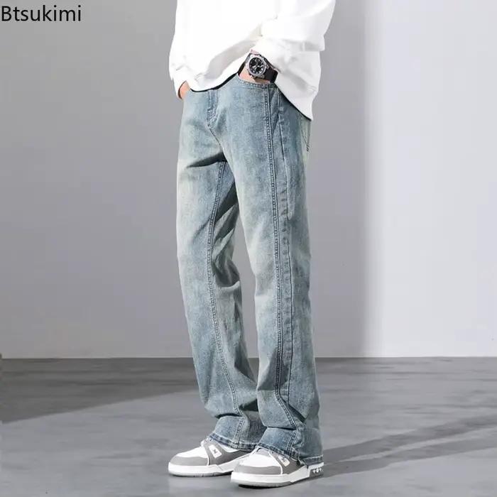 Nouveau Jean Rétro Homme 2026 Tendance Streetwear Printemps-Été Coupe Ample Décontractée Jambe Droite Micro Évasée
