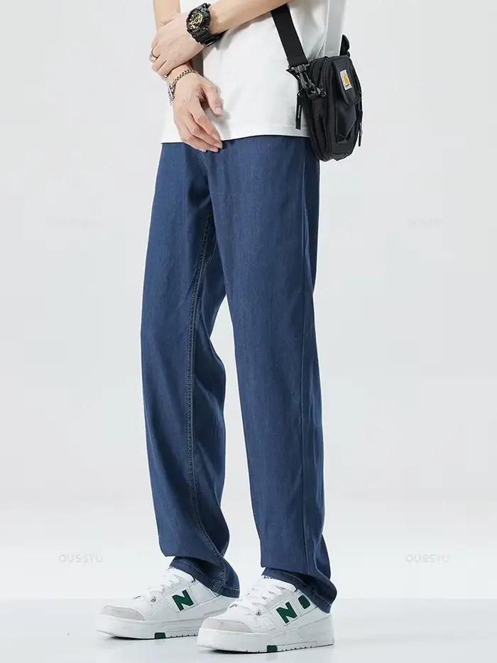 Jeans en Lyocell décontractés et élégants pour hommes, Occasions quotidiennes et spéciales, Tailles moyennes et grandes, Pantalons droits pour le travail et les loisirs