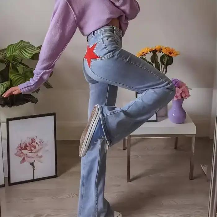 Jean taille haute imprimé étoiles Vintage pour femmes