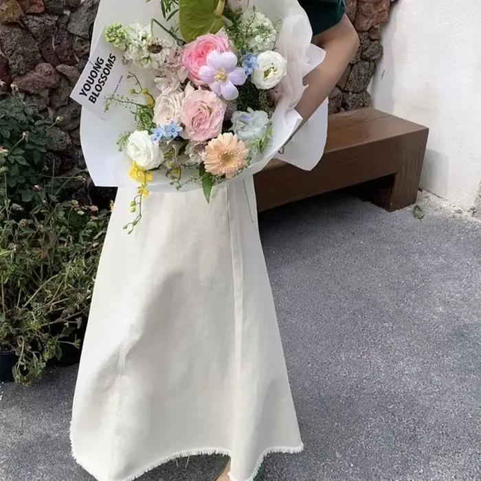 Blanc taille haute une ligne Denim jupe femmes minceur mode Midi moulante queue de poisson