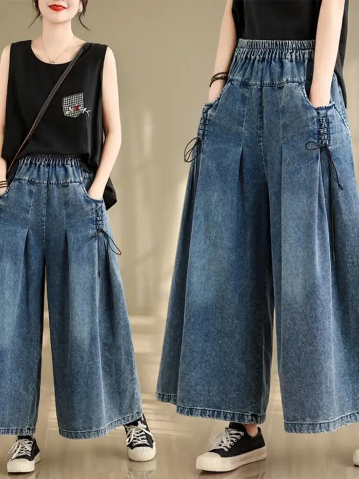 Jean Baggy à Jambes Larges pour Femme