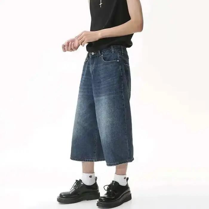 Shorts IEFB Style Coréen Vintage Hommes Jean Été Amples Mâle Jambe Large Genou Longueur Shorts Nouveau Lavé Mode Court Denim Pantalon