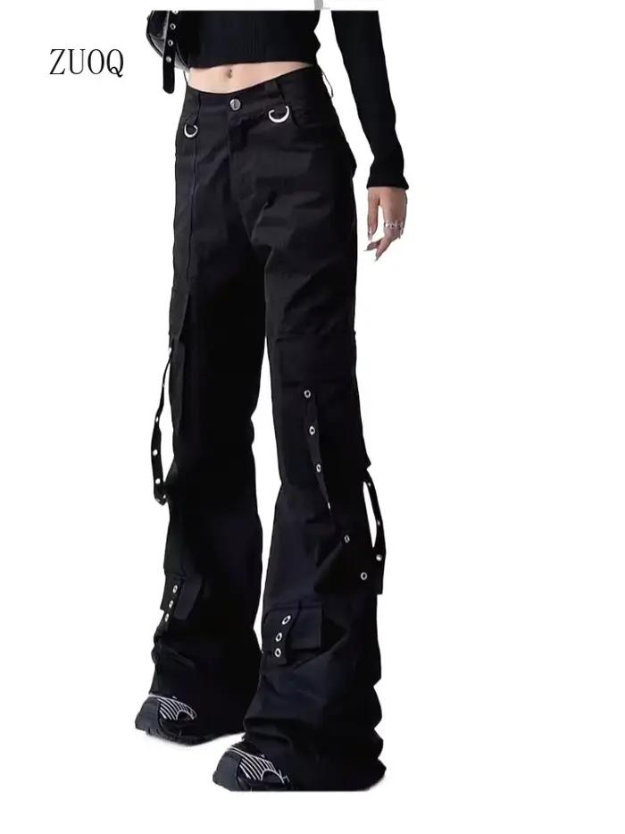 Pantalon de travail noir pour femme, pantalon à jambe droite fonctionnel, pantalon long décontracté, adt haut de gamme, printemps été nouveau 2025 haute qualité matière coton polyester styles high street sorties nocturnes occasions spéciales