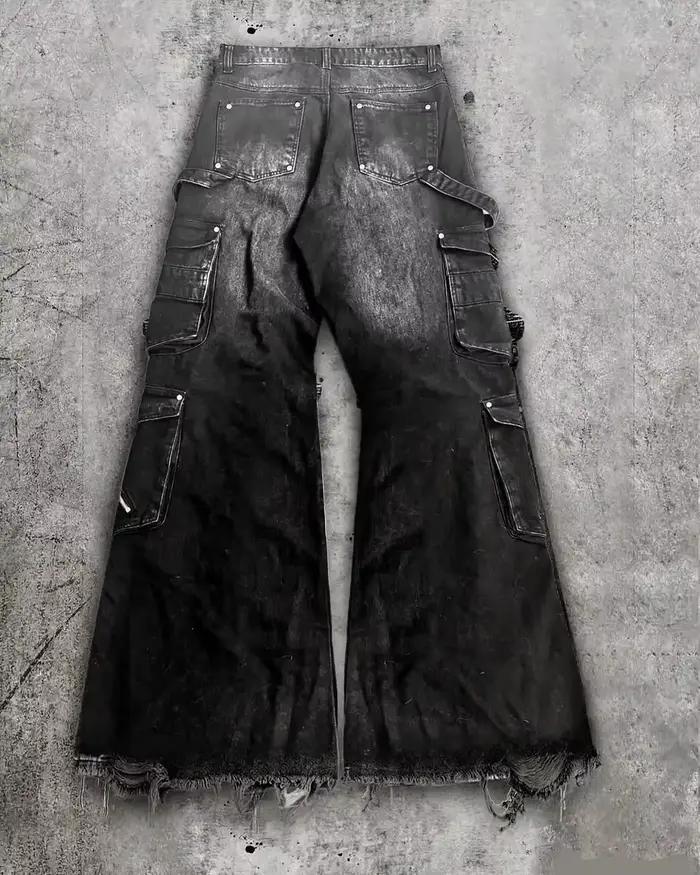 Pantalon cargo en denim gris vintage Y2K