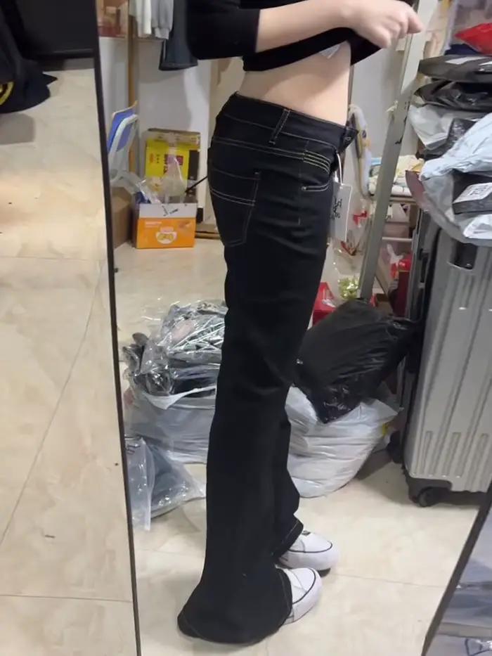 Pantalon en denim évasé vintage Y2K PUNK STYLE GIRL pour femmes, coupe ample, style Harajuku, occassions printemps-automne