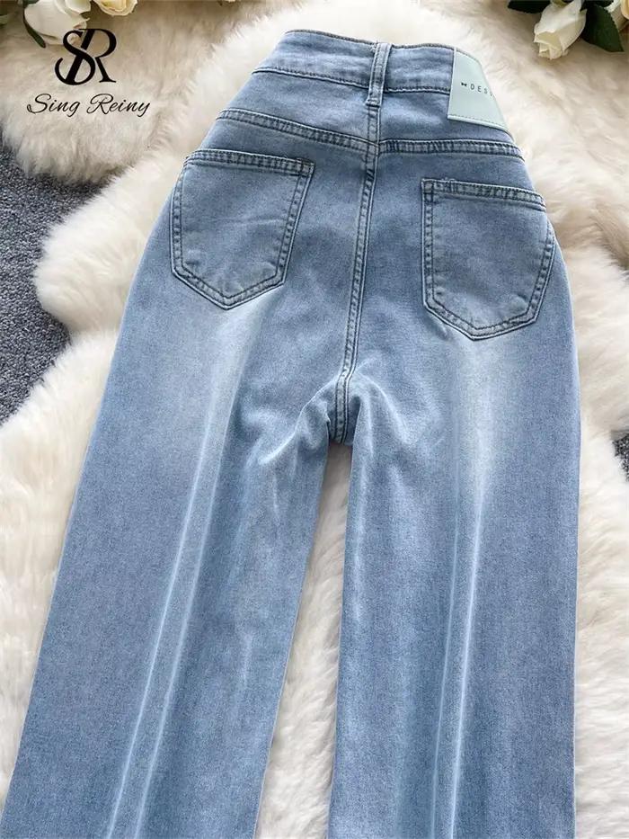 SINGREINY américain rétro Denim pantalon femme fermeture éclair boutons conception jambes larges
