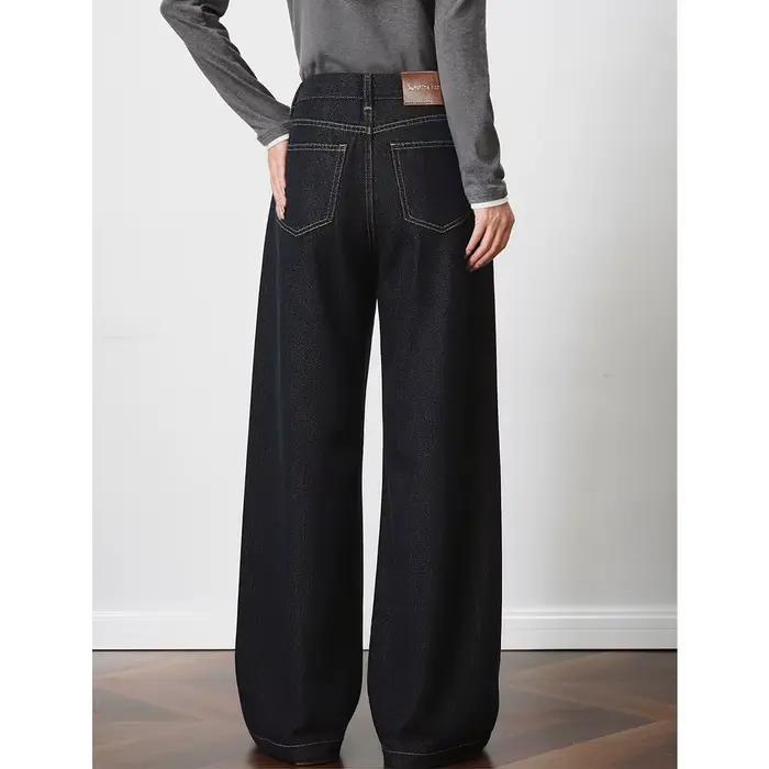OLrain 2026 Printemps Femme Jean Bleu Ample Taille Haute Couvrant les Hanches Décontracté pour le Quotidien Pantalon Palazzo O58CA003191