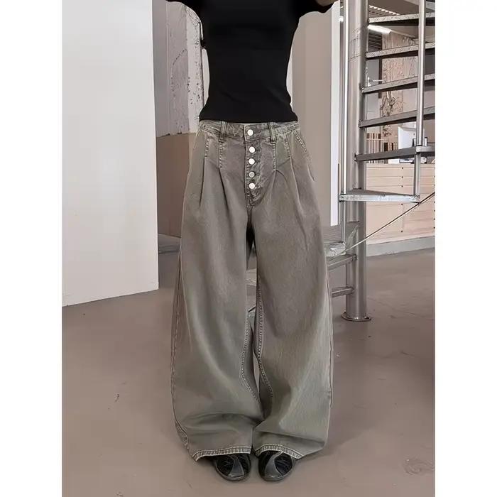 Jean Y2K marron oversize pour femme YIBASHU