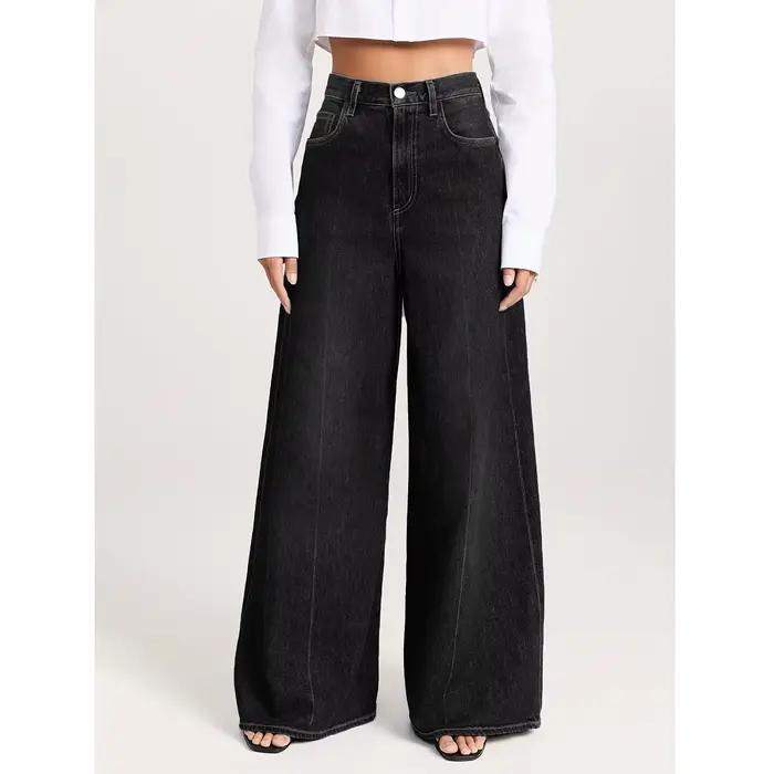 Jean en denim décontracté taille haute pour femmes grandes tailles, noir délavé, élastique, polyvalent et tendance pour toutes les occasions