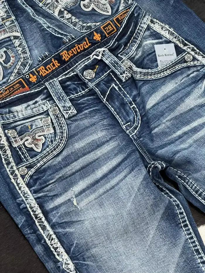 Y2K nouveau gothique bleu Denim broderie Harajuku pantalon large renaissance hommes jean feuillage Bootcut femmes poche Hip Hop Streetwear