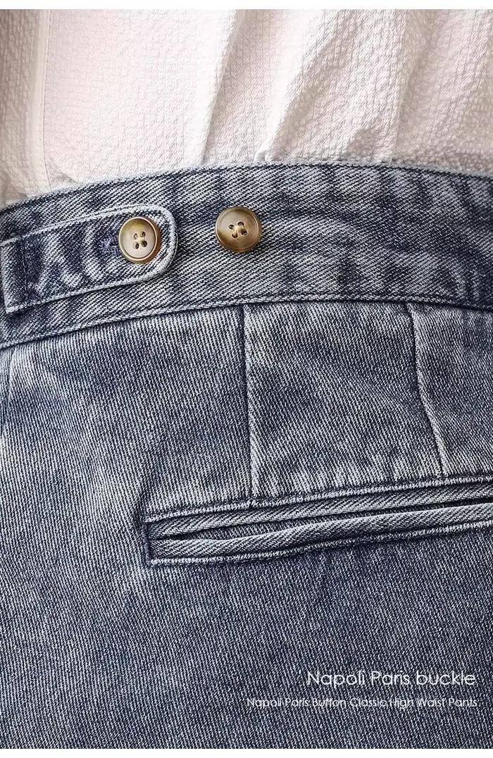 Mode Vintage hommes Naples jean pantalon Styles britanniques taille boucle