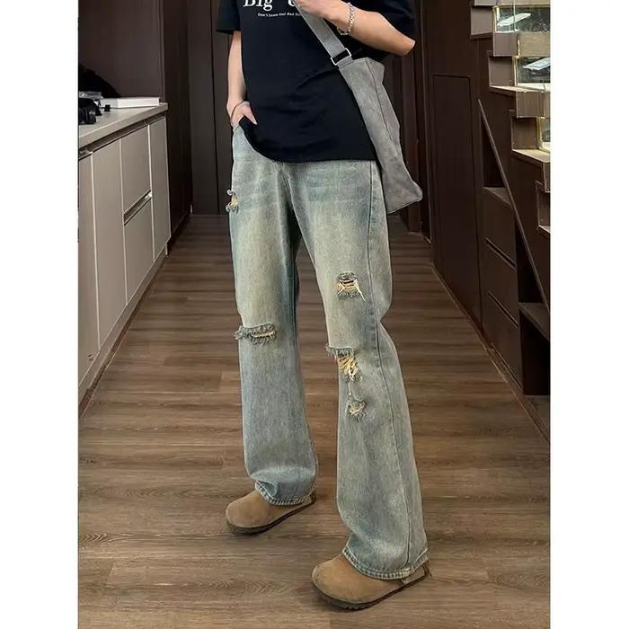 Pantalon homme jeans baggy coupe ample style rétro décontracté polyester four seasons voyage ocasiones speciales