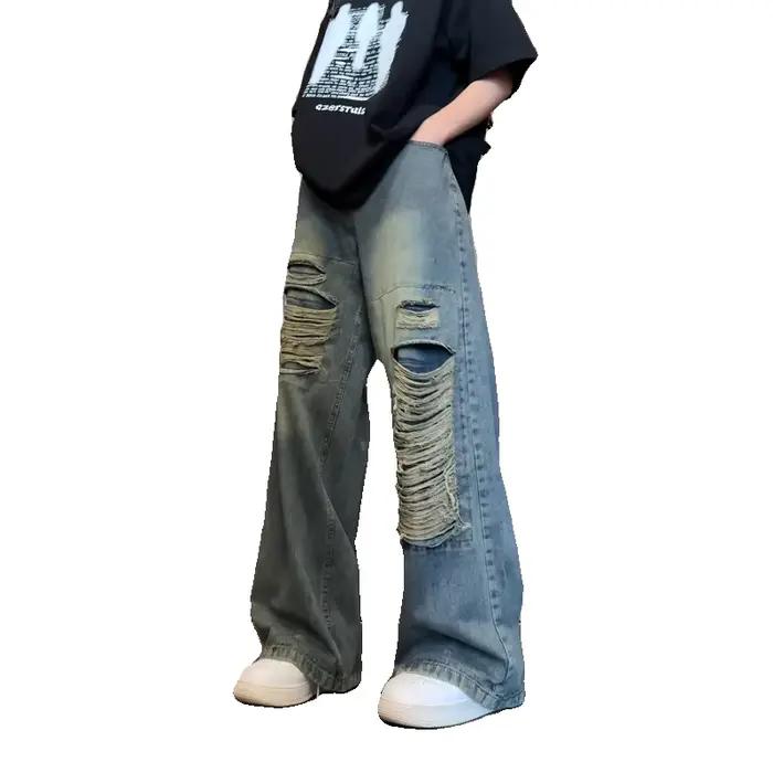 Jean mendiant homme Vintage Streetwear déchiré trou