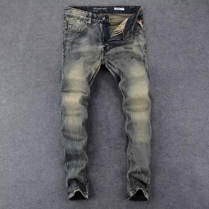 Nouvellement Vintage mode hommes jean rétro lavé élastique coupe ajustée déchiré