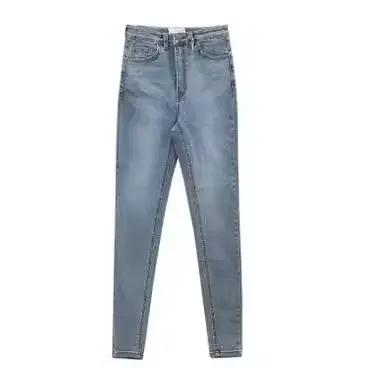 Jeans slim taille haute rehausseur de hanches style américain pour femmes quatre saisons extensible confortable simple pantalon crayon polyester ajustement mince confort durable
