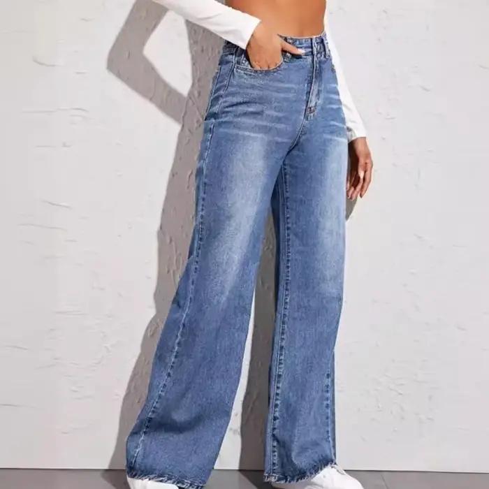 Jean ample taille haute à jambe large pour femme