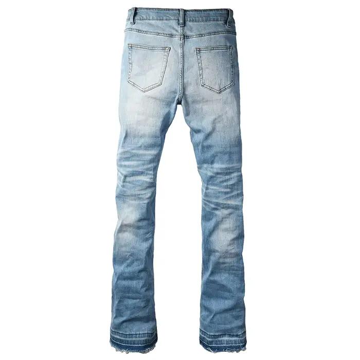 Jeans en denim coupe bootcut bleu clair pour homme