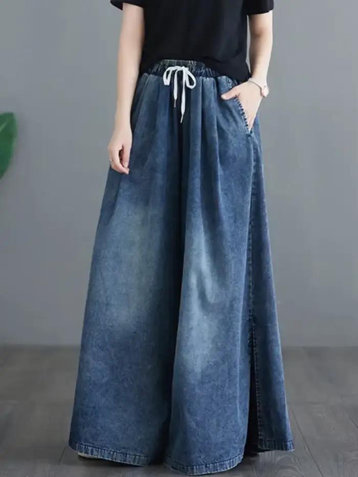Jean Plissé à Jambes Larges pour Femme, Pantalon Long, Taille Haute, Loribindwood, Occasions Spéciales, Printemps Été