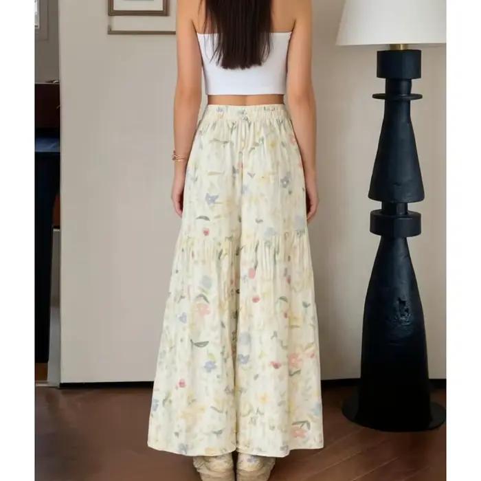 Pantalon large floral 2026 pour femme, taille haute, ample, en mousseline, style Y2K, fluide, bohème, coupe droite, streetwear
