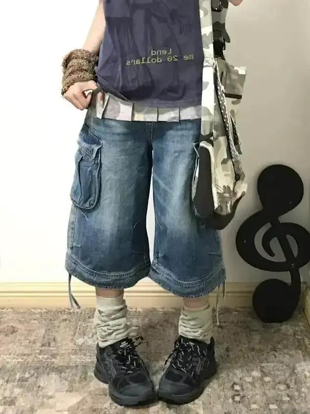 Shorts en jean cargo rétro américain pour femme